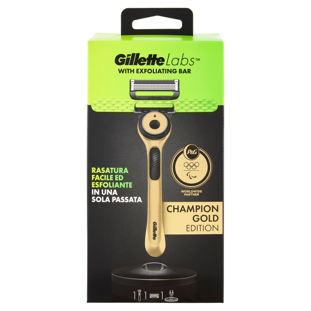 Gillette Labs Rasoio da Uomo Champion Gold Edition, 1 Manico + 1 Lametta + 1 Base